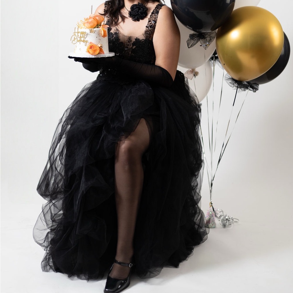 Chic Long Black Layered Tulle Skirt